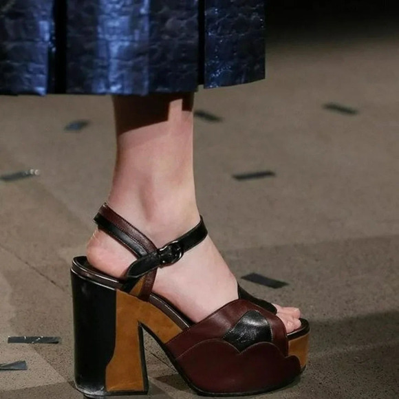 COACH Platform Sandal Leather Burgundy Black Ankle Strap 37.5 - Picture 1 of 14